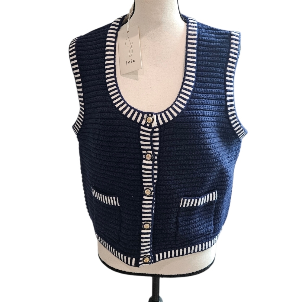 Joie Navy and White Buttoned Knit Nautical Sweater Vest NEW Womens - Picture 7 of 7